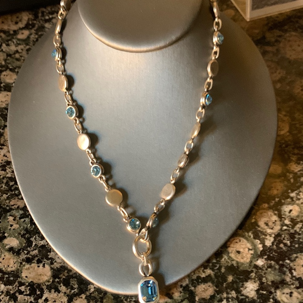 Sterling necklace with blue quartz faceted crystals adjustable chain